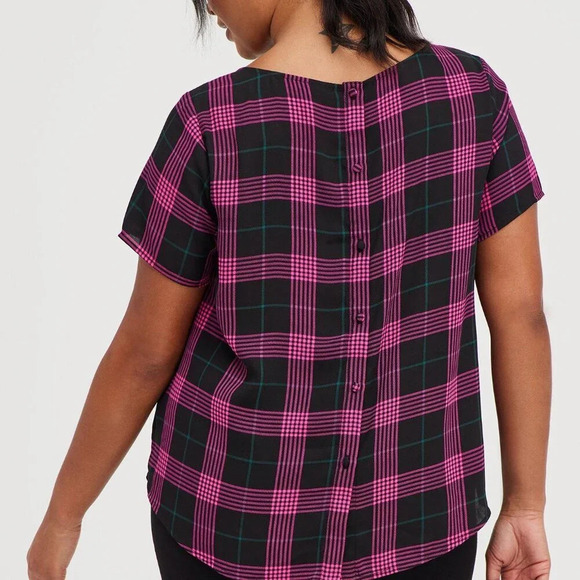 Torrid Pink Plaid Abbey Georgette Button Back Blouse in Size 3 - 22/24 - Picture 10 of 14